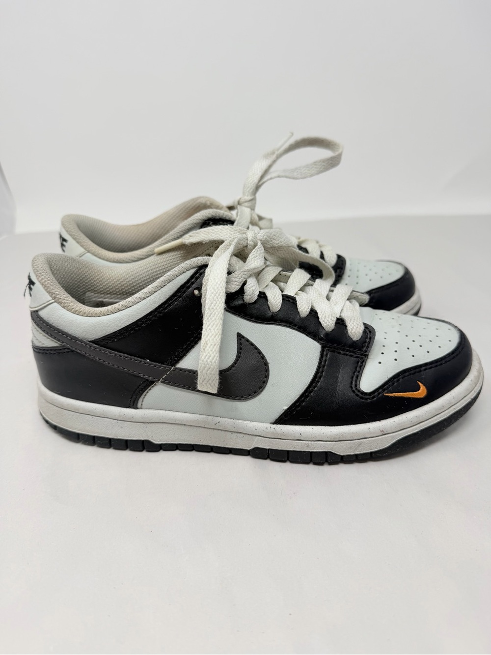 Size 4.5 Y Nike Dunk Low Black White Orange Swoosh Sneakers Y2K Skater - Picture 7 of 10